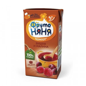 ФРУТОНЯНЯ 200МЛ. КОМПОТ ВИШНЯ+МАЛИНА 5+МЕС. Т/ПАК