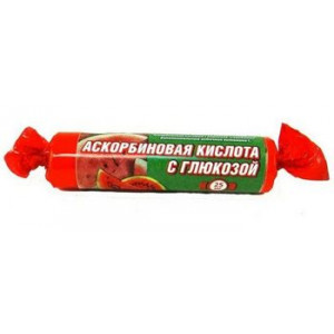 АСКОРБИНОВАЯ К-ТА С ГЛЮКОЗОЙ ГЛЕНВИТОЛ АРБУЗ 25МГ. №10 ТАБ.ЖЕВ. КРУТКА