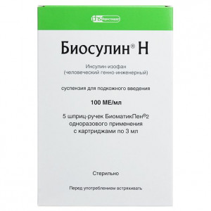 БИОСУЛИН Н 100МЕ/МЛ. 3МЛ. №5 СУСП. Д/П/К КАРТРИДЖ +ШПРИЦ-РУЧКА БИОМАТИКПЕН /ФАРМСТАНДАРТ-УФАВИТА/ БИОСУЛИН Н 100МЕ/МЛ. 3МЛ. №5 СУСП. Д/П/К КАРТРИДЖ +ШПРИЦ-РУЧКА БИОМАТИКПЕН /ФАРМСТАНДАРТ-УФАВИТА/