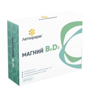 ЛЕТОФАРМ МАГНИЙ В6 D3 №60 КАПС. ЛЕТОФАРМ МАГНИЙ В6 D3 №60 КАПС.