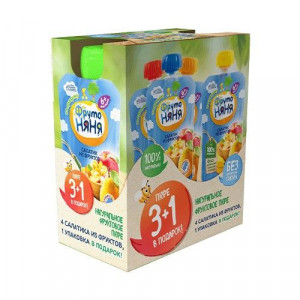 ФРУТОНЯНЯ МУЛЬТИПАК ПЮРЕ САЛАТИК ИЗ ФРУКТОВ 90Г.Х4 (3+1)