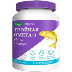 АНТИ-ЭЙДЖ ТРОЙНАЯ ОМЕГА-3 950МГ. №80 КАПС. /ЭВАЛАР/ [ANTI-AGE]