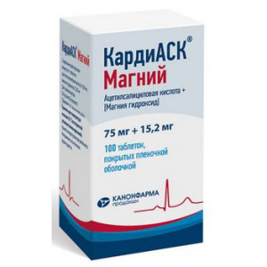 КАРДИАСК МАГНИЙ 75МГ.+15,2МГ. №100 ТАБ. П/П/О БАНКА /КАНОНФАРМА/ КАРДИАСК МАГНИЙ 75МГ.+15,2МГ. №100 ТАБ. П/П/О БАНКА /КАНОНФАРМА/