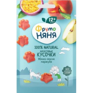 ФРУТОНЯНЯ ФРУКТОВЫЕ КУСОЧКИ ЯБЛОКО+ПЕРСИК+МАРАКУЙЯ 15Г. 12+МЕС.