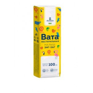 АМЕЛИЯ ВАТА МАЛЫШ 100Г. ХИРУРГ. ЗИГ-ЗАГ Н/СТЕР. ХЛОП. АМЕЛИЯ ВАТА МАЛЫШ 100Г. ХИРУРГ. ЗИГ-ЗАГ Н/СТЕР. ХЛОП.